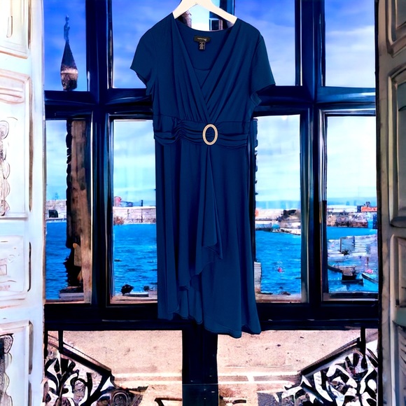 Formal Dress R&M Richards MIDI elegant blue. Light material! - Picture 1 of 5